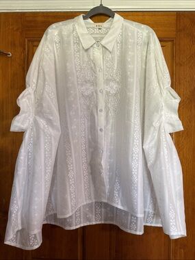 POL White Eyelet Textured Top